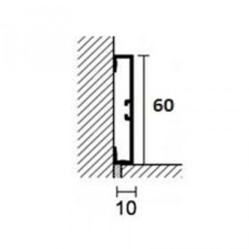 Плінтус прямокутний алюмінієвий П-подібний 60мм