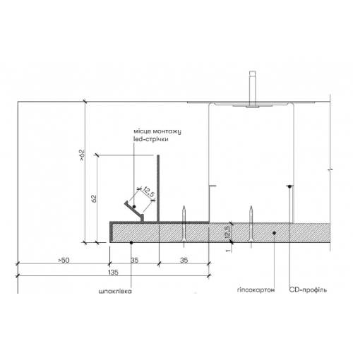 Профіль світло-тіньового шва від 50 мм для LED підсвічування Білий RAL