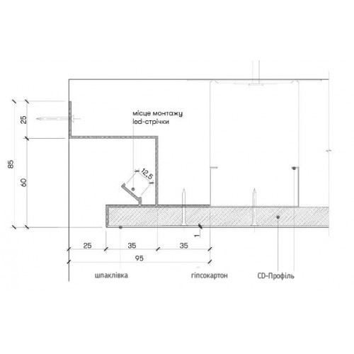 Профіль світло-тіньового шва від 25 мм для LED підсвічування Білий