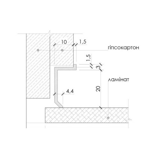 Плінтус алюмінієвий тіньового шва 20 мм (P-1-20) RAL