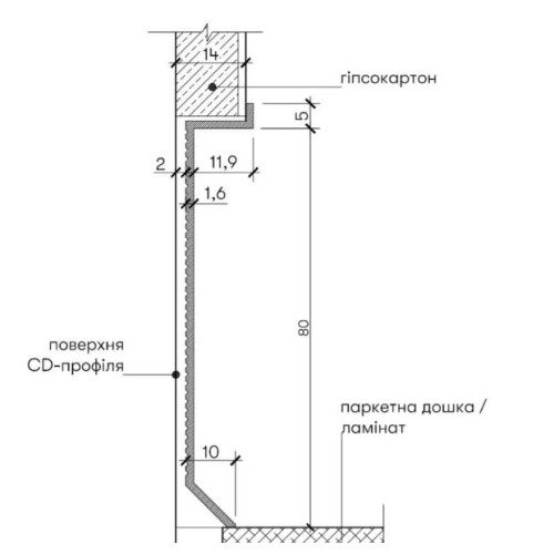 Плінтус алюмінієвий прихованого монтажу 80 мм (P-1-80) RAL