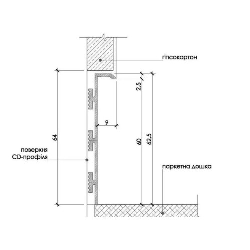 Плінтус алюмінієвий прихованого монтажу 60 мм (P-4-60) RAL