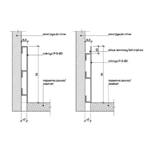 Плінтус - вставка універсальний алюмінієвий накладний з підсвічуванням LED 80 (P-5-80) RAL