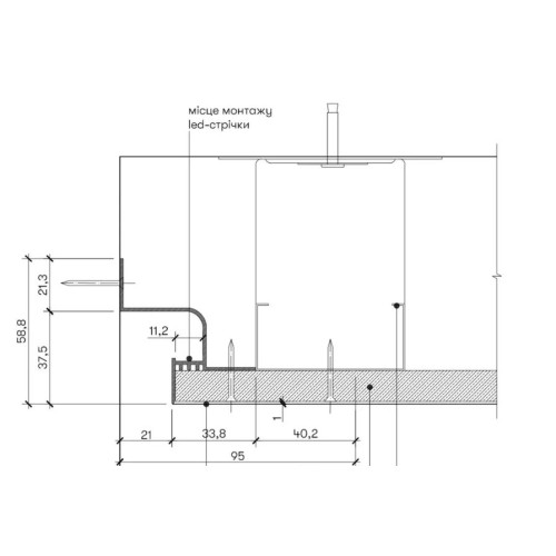Профіль світло-тіньового шва для LED підсвічування (С-2М без покриття)