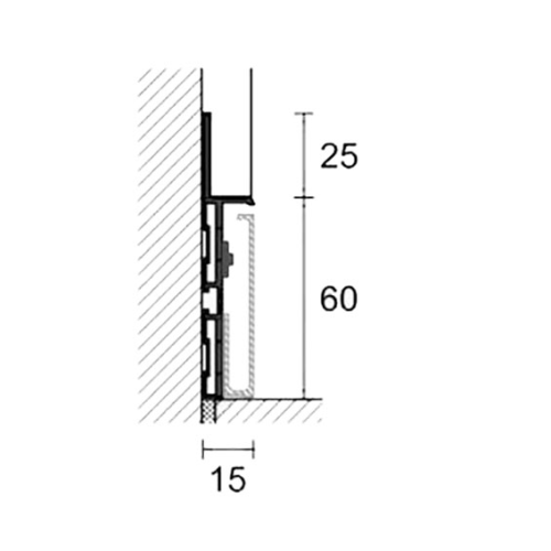 Алюмінієва вставка до плінтуса 60 мм 87/6 та 88/I6L/A Profilpas