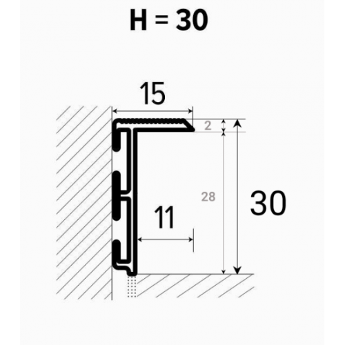 Алюмінієвий плінтус прихованого монтажу 30 мм RAL ALU-S3015