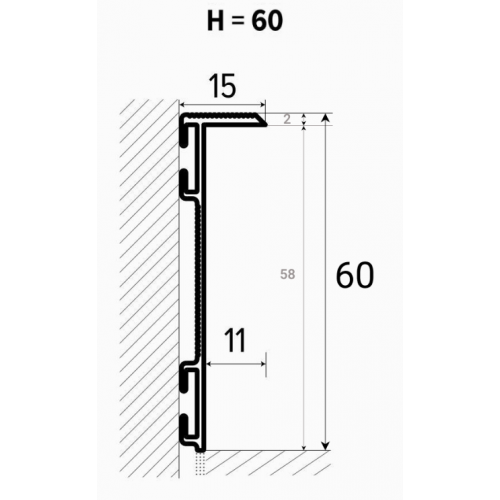 Алюмінієвий плінтус прихованого монтажу 60мм RAL ALU-S6015