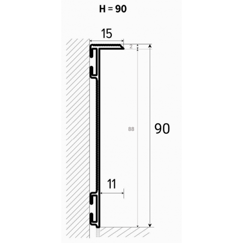 Алюмінієвий плінтус прихованого монтажу 90мм (без покриття) ALU-S9015