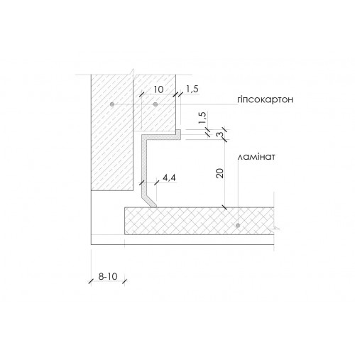 Плінтус алюмінієвий тіньового шва 20 мм (P-1-20A)
