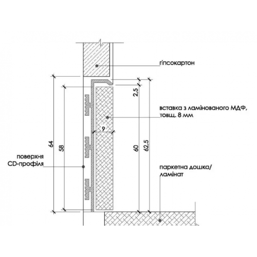 Плінтус алюмінієвий прихованого монтажу 60 мм (P-4-60A)