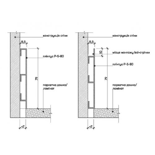 Плінтус - вставка універсальний алюмінієвий накладний з підсвічуванням LED 80 (P-5-80А)